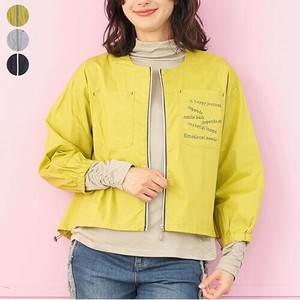 【2025新作】綿100％英字ポケットノーカラーブルゾン レディース ミセス 婦人服 46-0269