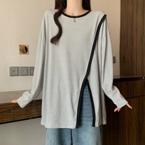 Tシャツ  長袖  ラウンドネック ストライプ  無地  ゆったり  快適  レディース  2CTNk8Rm# XB290