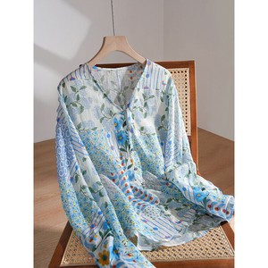 シャツ  長袖  花柄  ゆったり  Vネック  快適  レディース ファッション YD3HtrTZ# XB294