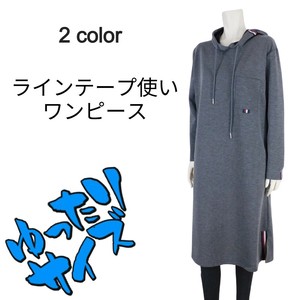 【2025秋冬新作】■2色展開■フード付きラインテープ使いワンピース★ゆったりサイズ