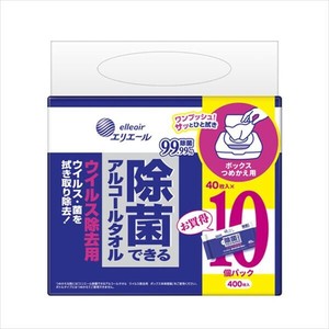 エリエール　除菌できるアルコールタオル　ウイルス除去用　ボックスつめかえ用　40枚×10P