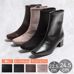 中靴 黑色 女士 粗跟 方头鞋 5cm