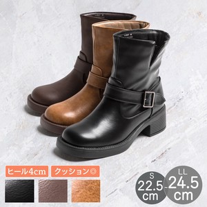 中靴 黑色 女士 粗跟 方头鞋 5cm