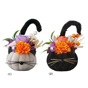 秋装飾品　キャットパンプキンアレンジ　幅11×高さ13cm（造花）