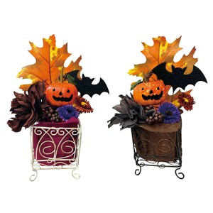 秋装飾品　シックハロウィン　キューブポット　幅15×高さ23cm　2個