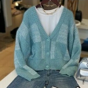 Cardigan Navy Beige black Check Knit Cardigan Green