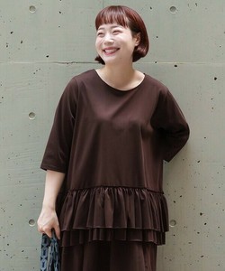 【2025秋冬新作】裾フリル七分丈トップス 接触冷感UVカット吸水速乾 大きいサイズ レディース