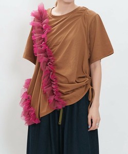 【2025春夏新作】チュールでギュギュPO チュールフリルドロスト半袖トップス Fサイズ レディース