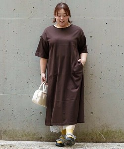 【2025春夏新作】袖口ワイド ワッペン半袖ワンピース 接触冷感UVカット吸水速乾 大きいサイズ レディース