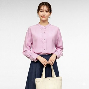 バンドカラー　キレイ目　上品　長袖ストライプシャツ