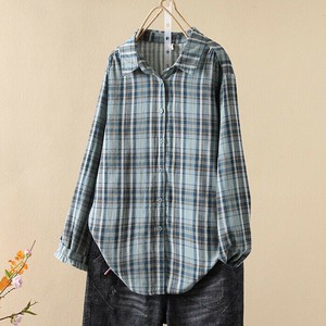 Button Shirt/Blouse Check Pattern Double Gauze Cotton