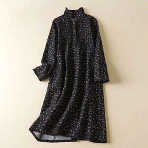 ワンピース  長袖  花柄  コットンリネン  ゆったり  快適  レディース ファッション C057# XB302