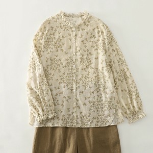 シャツ  長袖   花柄  ラウンドネック  ゆったり  快適 レディース ファッション    B096#  XB305