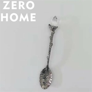 レトロ彫り込み クリスタル×合金リーフスプーン 北欧アイデア デザート用