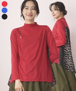 【特別価格】飾りボタン後ろレオパード柄切替カットソー レディース ミセス 婦人服 36-1518