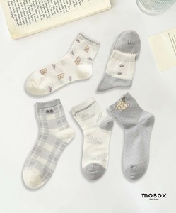 【MOSOX】ガーリーデザイン刺繍入りコットン混ソックス 5足セット レディース