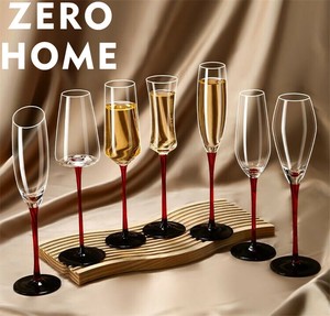 家庭用クリスタルシャンパングラス 赤いステム ワイン＆スパークリング用 2個セット プレゼント向き