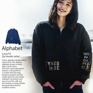 ☆NEW！☆アルファベット ゆったりシルエット フード付 ジップ パーカー ジャケット