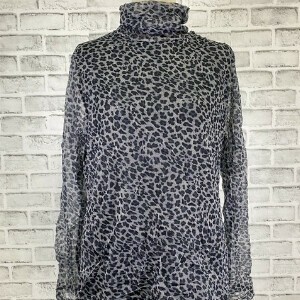 【人気・定番】袖シアープリントワッシャー　タートルネックス　カットソー（ヒョウ柄グレー／ブラウン）