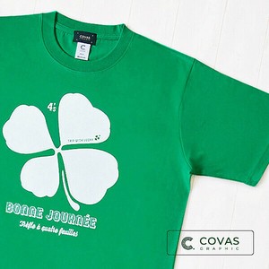 ユニセックス・プリントTシャツ　"四つ葉のクローバー"　グリーン　半袖 Tシャツ
