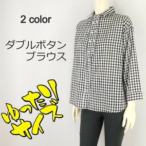 【2025秋冬新作】■2色展開■ギンガムチェックダブルボタンブラウス★ゆったりサイズ