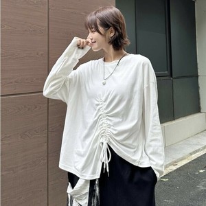 u29291トップス レディース プルオーバー Tシャツ シャツ 不規則 無地 2色 長袖 韓国風 2025秋新作