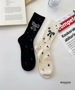 【MOSOX】リボンモチーフデザインリブクルーソックス レディース 靴下