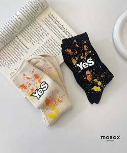 【MOSOX】YESペイントスプラッシュデザインリブクルーソックス レディース 靴下