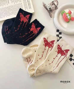 【MOSOX】ペイントバタフライモチーフリブクルーソックス レディース 靴下