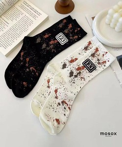 【MOSOX】123ナンバーパッチペイントスプラッシュリブクルーソックス レディース 靴下