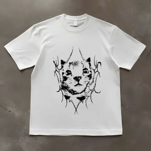 Tシャツ 半袖 ラウンドネック 猫柄 快適 男女兼用 ファッション MBQ3419