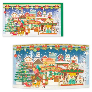 立てて飾れる ワイドレーザーカット クリスマスタウン【立体クリスマスカード】