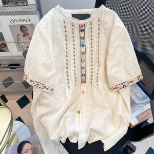 シャツ  ラウンドネック   半袖   レース  ゆったり  快適  レディース ファッション 7386#  WXB633