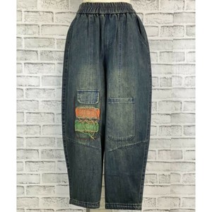【秋冬新作】刺繡デザイン　デニムパンツ　ウエストゴム｜ゆったりデザイン｜レディース｜ミセス