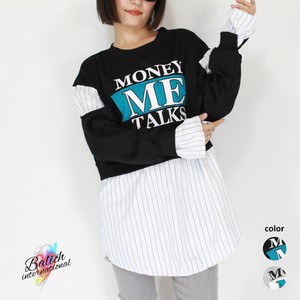 【再販トップス】異素材ドッキングレイヤード風長袖スウェット トレーナー