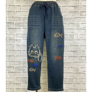 【秋冬新作】キャラクター刺繍　デニムパンツ　魚｜猫｜ウエストゴム｜レディース｜ミセス