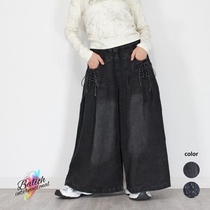 【2025年　新作　パンツ】ワイドデニム サイドレースロングパンツ ボトムス