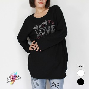 【2025年　新作　カットソー】LOVEグリッター×ハートモチーフ ロングスリーブTシャツ