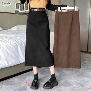 コーデュロイロングスカート ストレートスカート 後ろスリット 春 秋 【2025AW】 ONA3096
