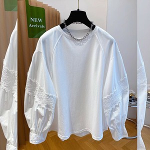 Tシャツ  長袖  レース ラウンドネック   無地  ゆったり  快適  レディース ファッション  4020#  WXB642