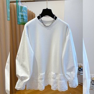 Tシャツ  長袖  レース  無地 ラウンドネック  ゆったり  快適  レディース ファッション  WXB649