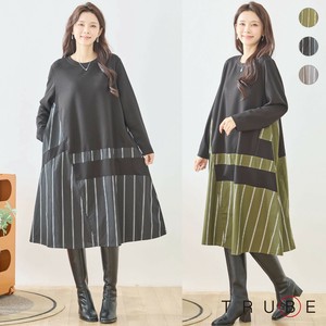 【2025新作】【M〜L】モードストライプ切替デザインワンピース(N83-212)（1号店）FM1