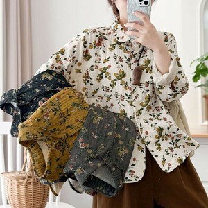 Button Shirt/Blouse Antique Flower Print Cotton