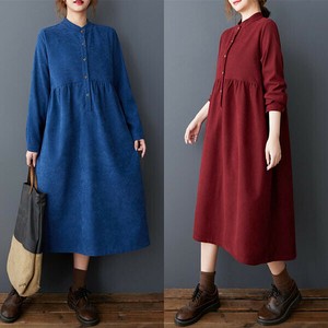 Casual Dress Collarless Corduroy Long Dress