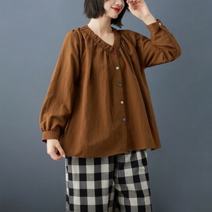 シャツ   Vネック  長袖  無地  ゆったり  快適  レディース ファッション   WXB676