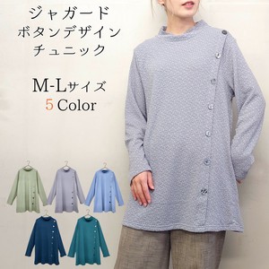 【2025新作】ジャガード　ボタンデザイン　チュニック　＜お買い得　各色セットあり＞　即納