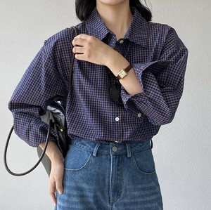 u29328トップス レディース シャツ Tシャツ ブラウス チエック 2色 通勤 長袖 韓国風 2025秋新作
