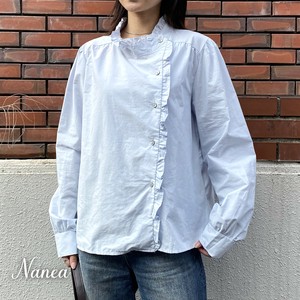 Button Shirt/Blouse Asymmetrical Frilled Blouse