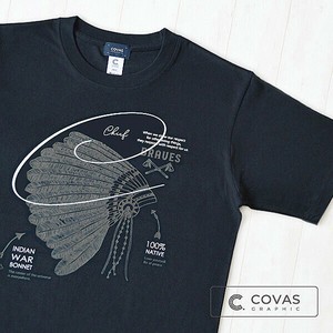 ユニセックス・プリントTシャツ　"ネイティブアメリカン"　ブラック　半袖 Tシャツ