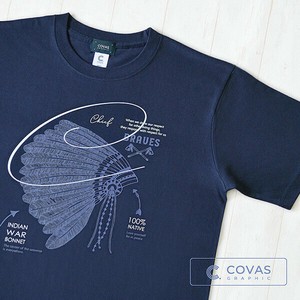 ユニセックス・プリントTシャツ　"ネイティブアメリカン"　ネイビー　半袖 Tシャツ